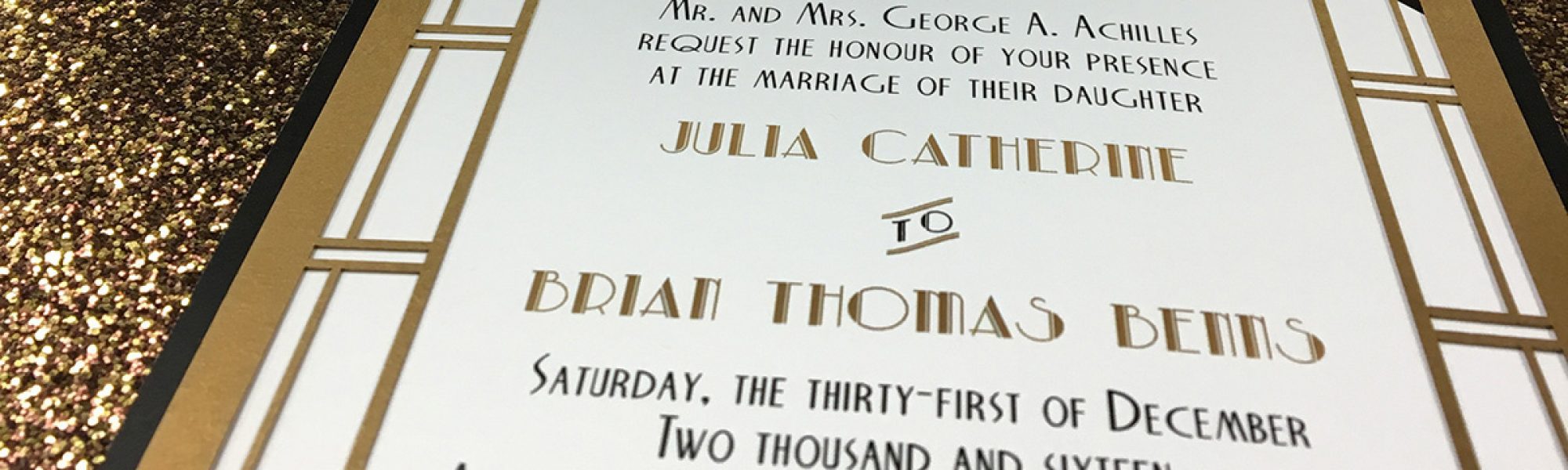Art Deco metallic wedding invitation